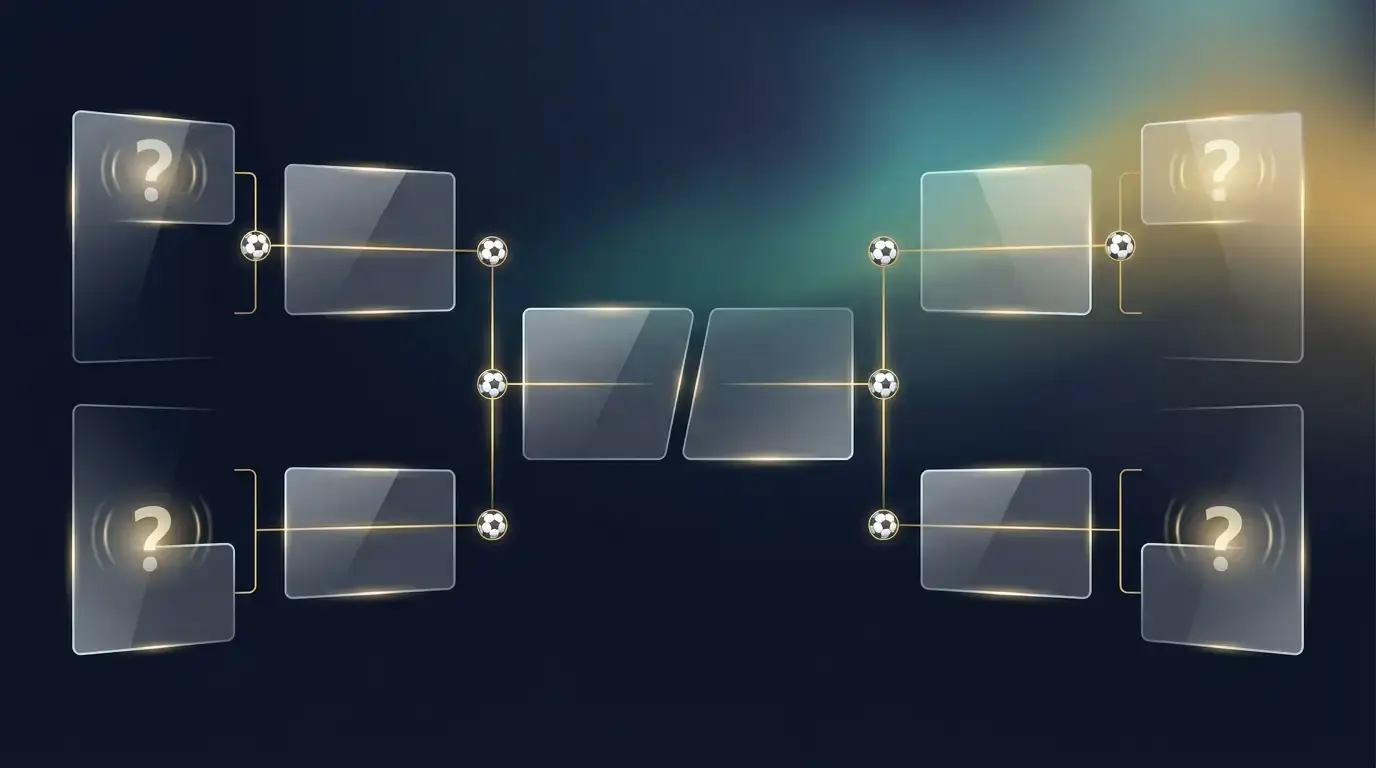 Achtelfinal-Tableau der WM 2026 als schematische Bracket-Übersicht mit sechs bestätigten und zwei offenen Paarungen