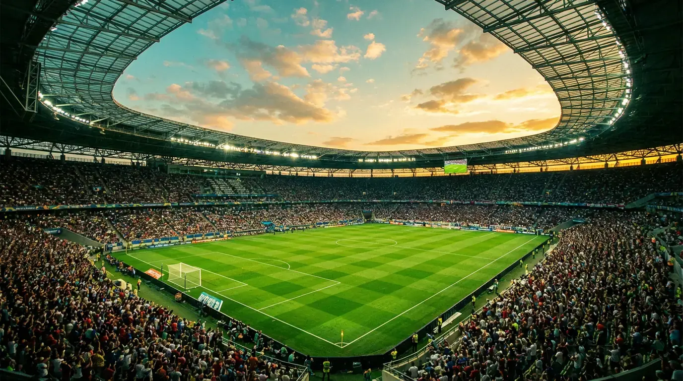WM 2026 Stadion-Panorama mit Spielfeld bei Flutlicht