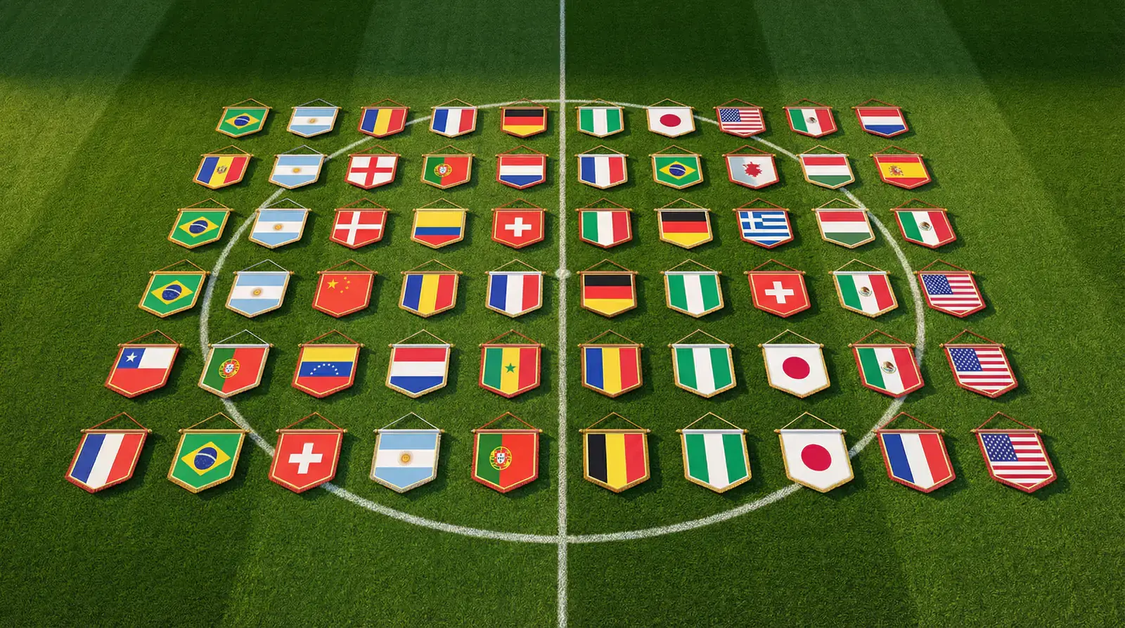 Übersicht aller 48 Teilnehmerteams der Fussball-WM 2026 mit Flaggen und Gruppenverteilung